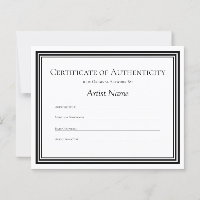 Certificado de Autenticidade de Arte Personalizado (Frente)