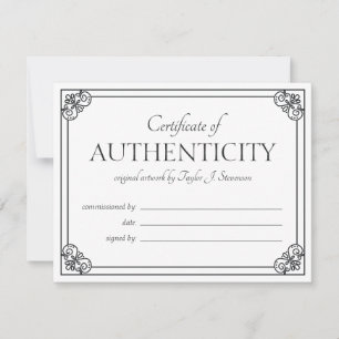 Certificado de Autenticidade de Quadro de Ornament
