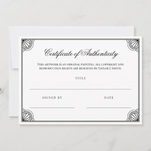 Certificado de Autenticidade de Quadro Preto Elega (Frente)