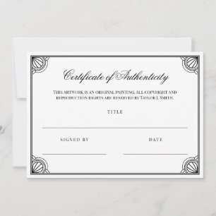 Certificado de Autenticidade de Quadro Preto Elega