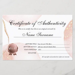 Certificado de Autenticidade Trabalho de arte por