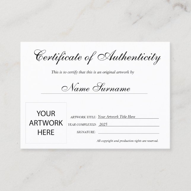 Certificado de Autenticidade Trabalho de arte por  (Frente)