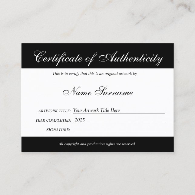 Certificado de Autenticidade Trabalho de arte por  (Frente)