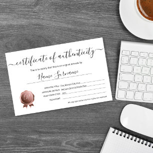 Certificado de Autenticidade Trabalho de arte por