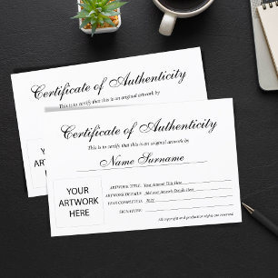 Certificado de Autenticidade Trabalho de arte por