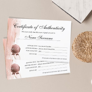 Certificado de Autenticidade Trabalho de arte por
