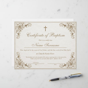 Certificado de Batismo, Dedicação de Bebê