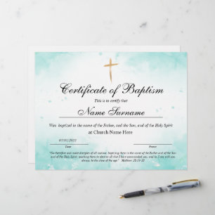 Certificado de Batismo, Dedicação de Bebês