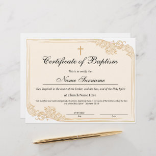 Certificado de Batismo, Dedicação de Bebês