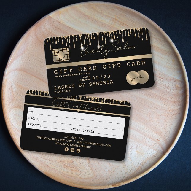 Certificado de Cartão Presente de Cartão de Crédit (credit card like gift cards black and gold color combination)