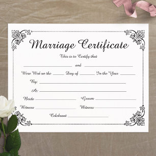 Certificado de Casamento com Letra de Borda Floral