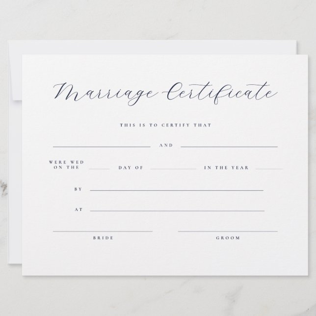 Certificado de Casamento com Letra Minimalista Ele (Frente)