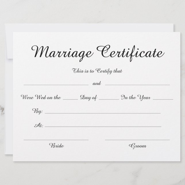 Certificado de Casamento de Script Elegante Minima (Frente)