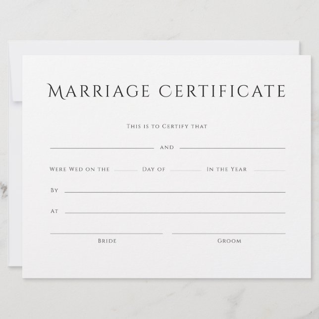 Certificado de Casamento de Texto Elegante minimal (Frente)
