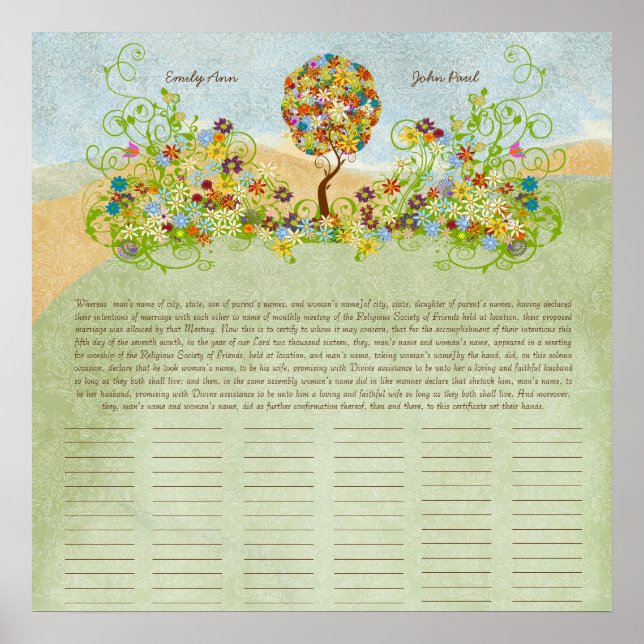 Certificado de Casamento Quaker com Impressão de Á (Frente)