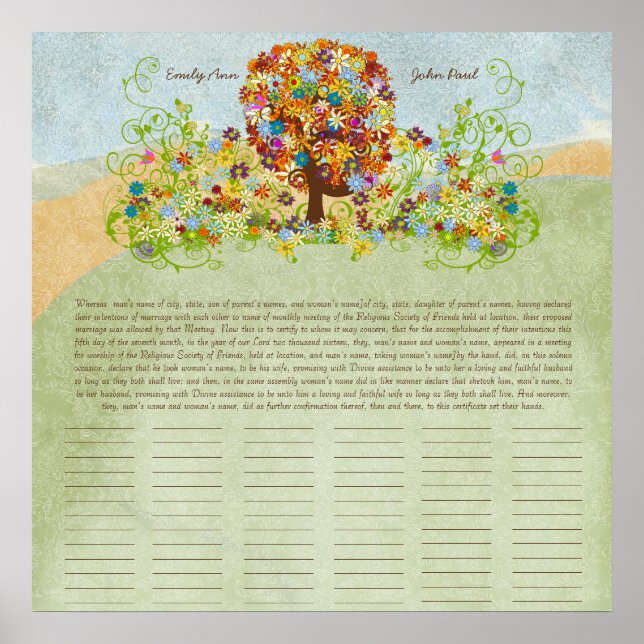 Certificado de Casamento Quaker com Impressão de Á (Frente)