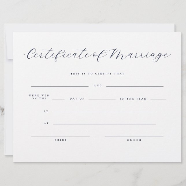 Certificado de Casamento Serif com Letra Formal (Frente)