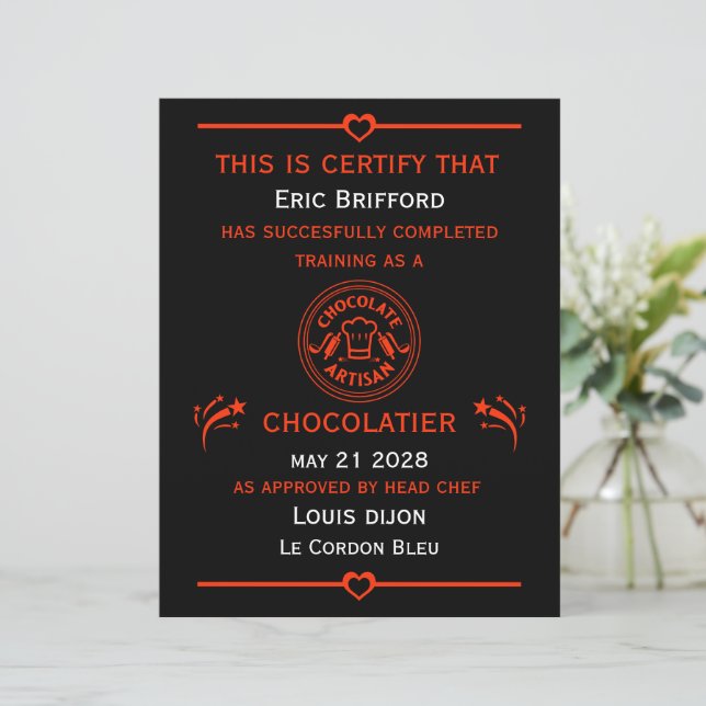 Certificado de Chocolatier Maker (Em pé/Frente)