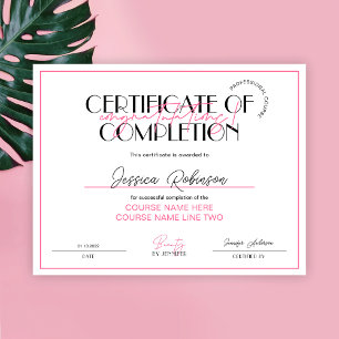 Certificado de conclusão Beleza pisca Prêmio rosa