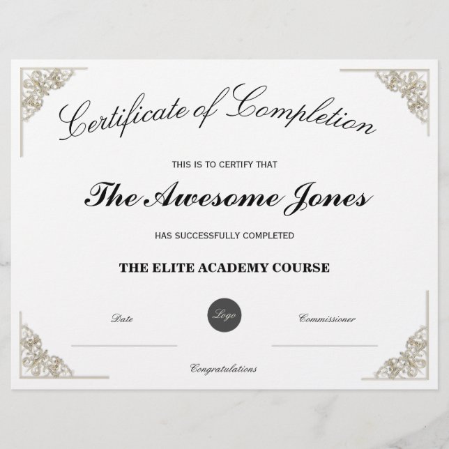 Certificado de conclusão branco com logotipo perso (Frente)