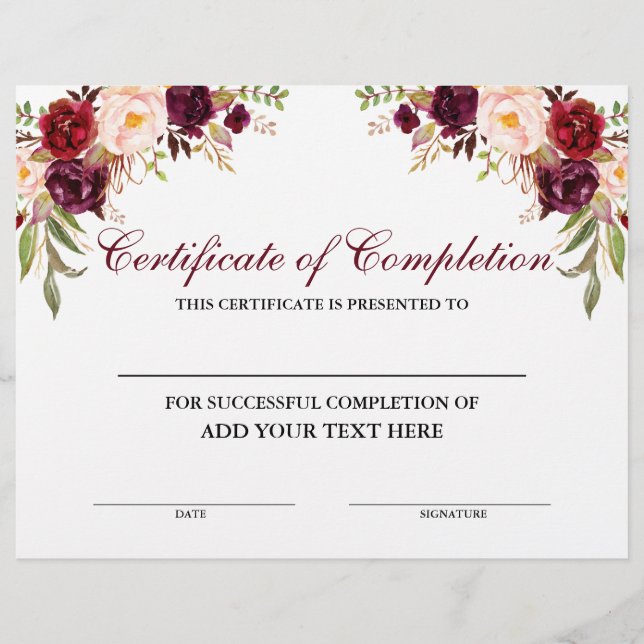 Certificado de conclusão de Borgonha Floral (Frente)
