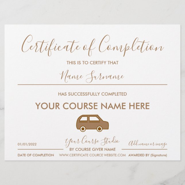 certificado de conclusão de condução de carro (Frente)