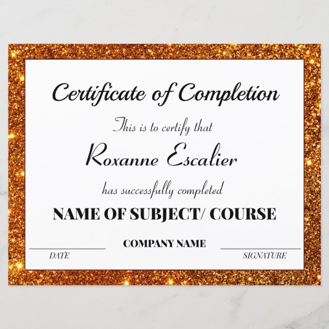 Certificado De Conclusão De Impressão De Glitter D (Frente)