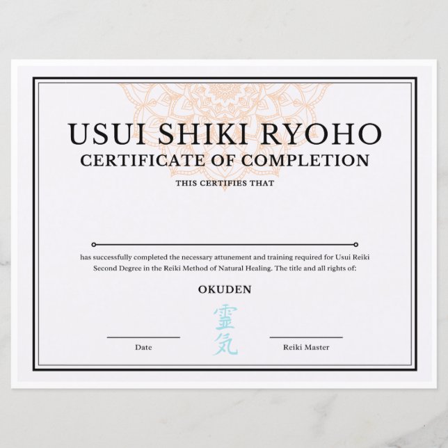 Certificado de conclusão de reiki (OKUDEN) (Frente)