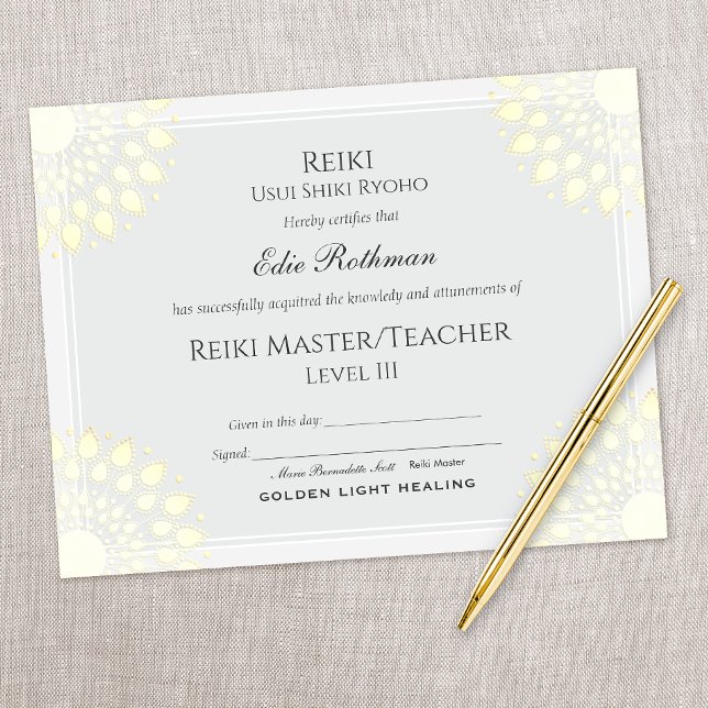 Certificado de conclusão de Yoga em Reiki (Criador carregado)