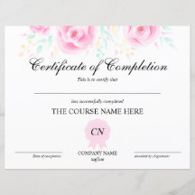 Certificado de conclusão do curso de Prêmio