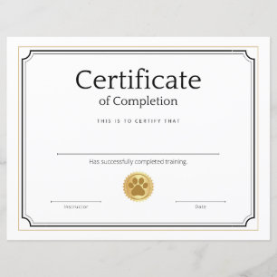 Certificado de conclusão do treinamento de animais