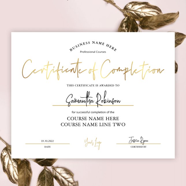 Certificado de conclusão Faux Dourado Beauty Prêmi (Criador carregado)