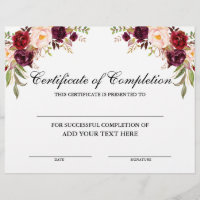 Certificado de Conclusão Floral de Borgonha