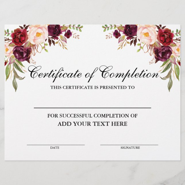 Certificado de Conclusão Floral de Borgonha (Frente)