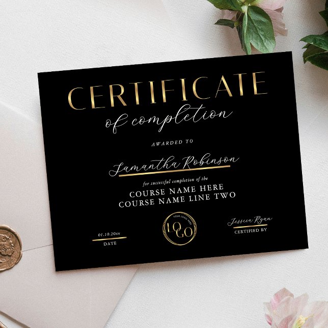 Certificado de Conclusão Logotipo Preto e Dourado  (Criador carregado)