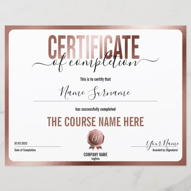 Certificado de conclusão mínimo simples (Frente)