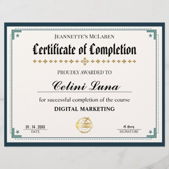 Certificado de Conclusão Moderno Preto e Dourado (Frente)