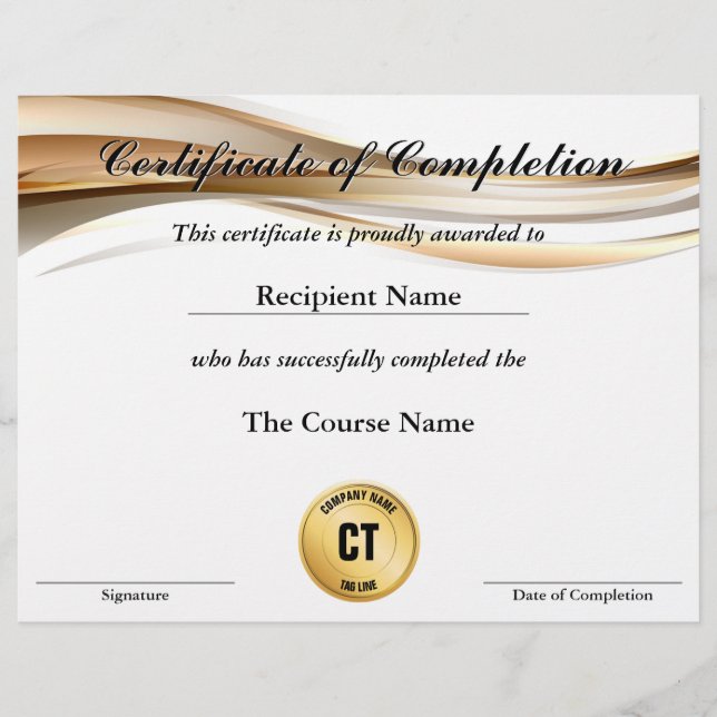 Certificado de conclusão Prêmio personalizável (Frente)