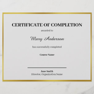 Certificado de conclusão preto branco e Dourado