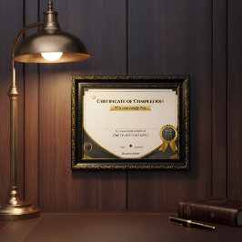 Certificado de Conclusão Preto e Dourado Elegante