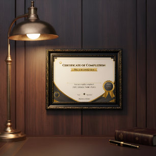 Certificado de Conclusão Preto e Dourado Elegante