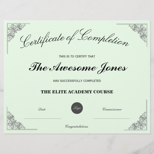 Certificado de conclusão verde com logotipo person (Frente)