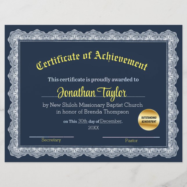 Certificado de Conquista Azul e Amarelo (Frente)