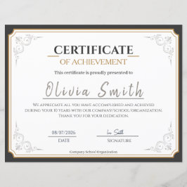 Certificado de Conquista com Borda Dourada Elegant
