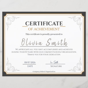 Certificado de Conquista com Borda Dourada Elegant