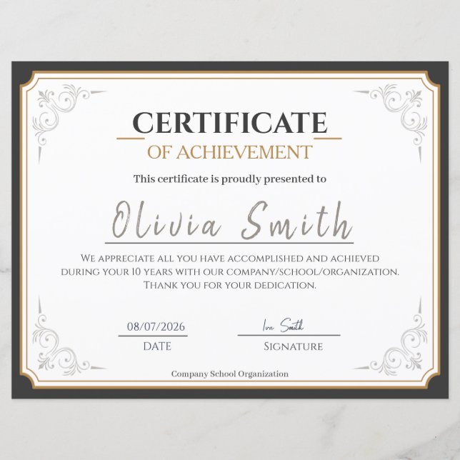 Certificado de Conquista com Borda Dourada Elegant (Frente)