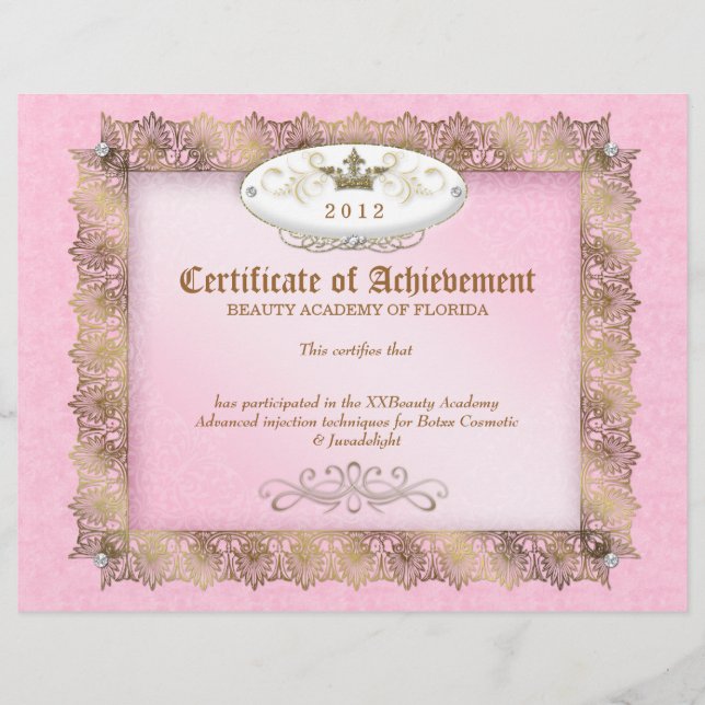 Certificado de Conquista Diploma Beleza Rosa (Frente)