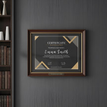 Certificado de Conquista Preto Elegante em Ouro De
