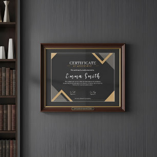 Certificado de Conquista Preto Elegante em Ouro De