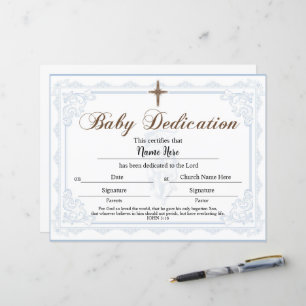 Certificado de Dedicação de Bebê - Menino Azul